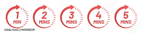 Clock time circle from 1 minutes to 5 minutes icon set. Countdown symbol photo