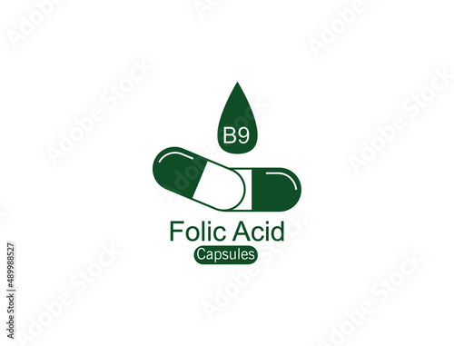 vitamin b9 folic acid capsules icon vector illustration  photo