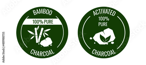 bamboo 100% pure activated charcoal icon vector illustration 