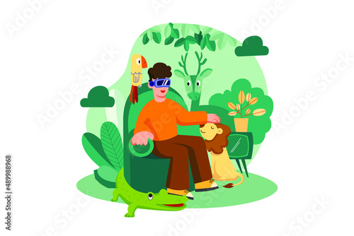 Man watching video using Virtual Reality