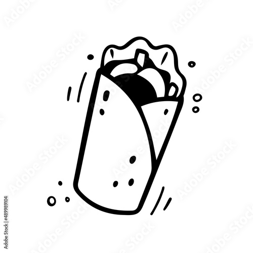 Hand drawn shawarma. Sketch of burrito twister. Fast food illustration in doodle style.