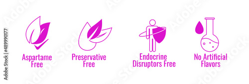 aspartame free, preservative-free, endocrine disruptors free, no artificial flavors icon set vector illustration 