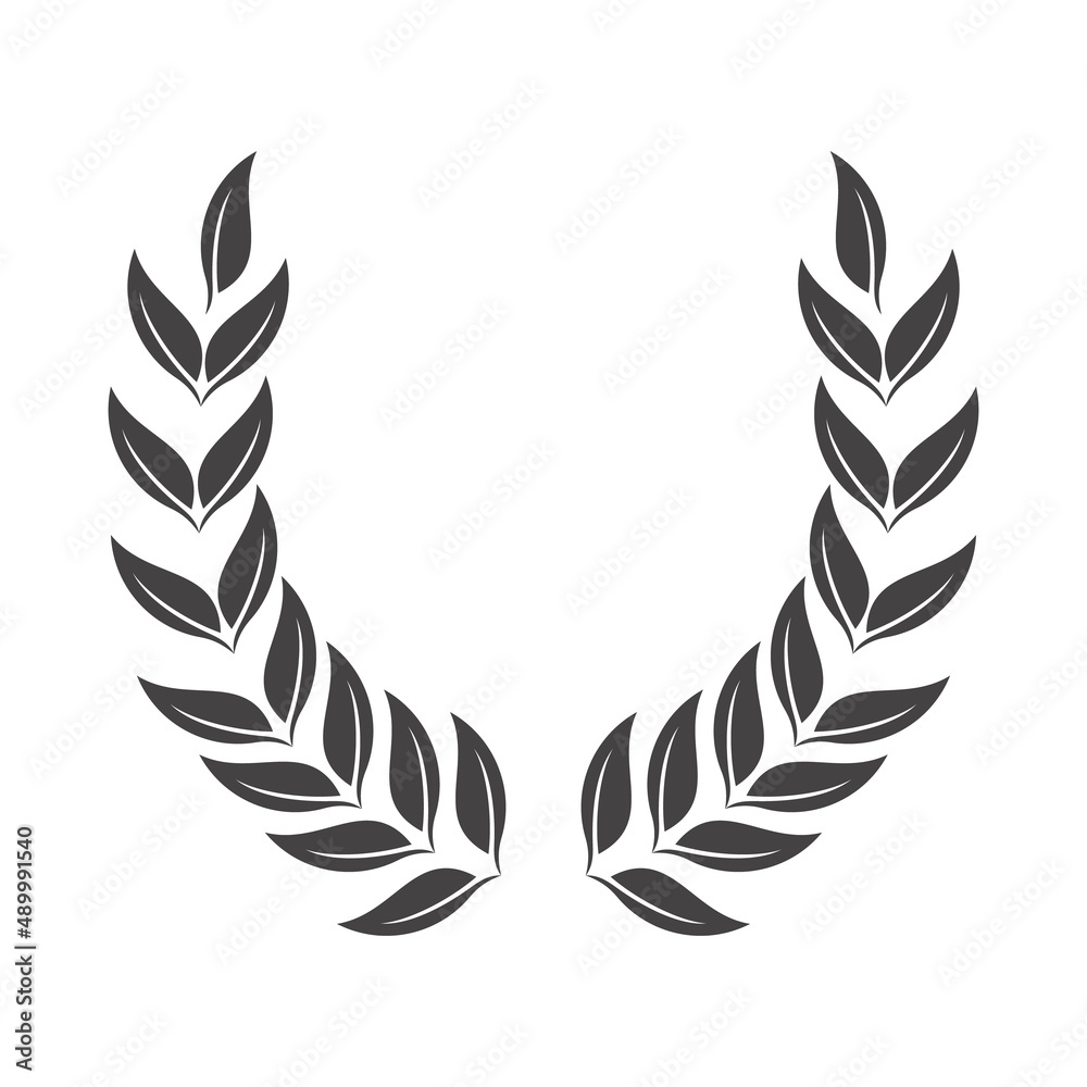 silhouette circular laurel foliate, wheat and oak wreaths depicting an award, achievement, heraldry, nobility on white background. Emblem floral greek branch flat style silhouette circular laurel foliate, wheat and oak wreaths depicting an award, achievement, heraldry, nobility on white background. Emblem floral greek branch flat style