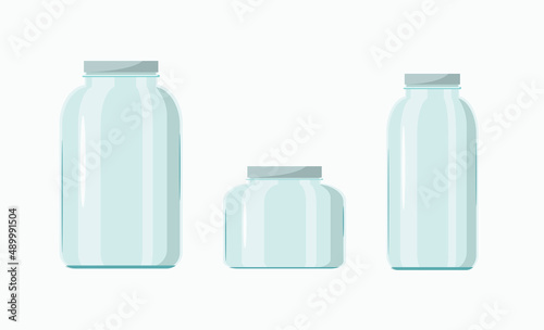 A set of glass jars on a white background. Cartoon design. Vector illustration.
