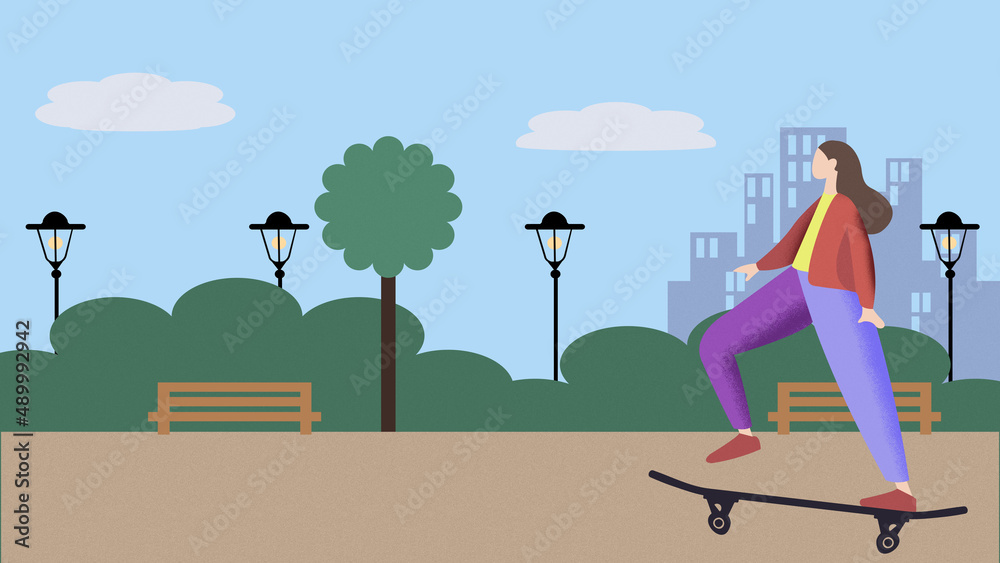Young woman skateboarding in public park