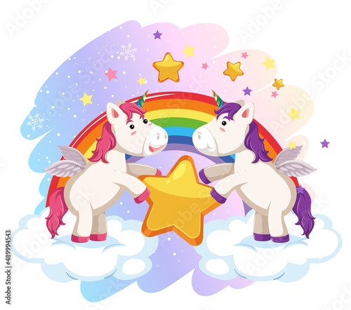 Two cute unicorns holding a star together © blueringmedia