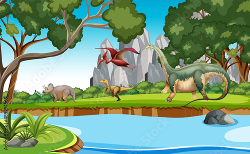 Dinosaur in prehistoric forest scene