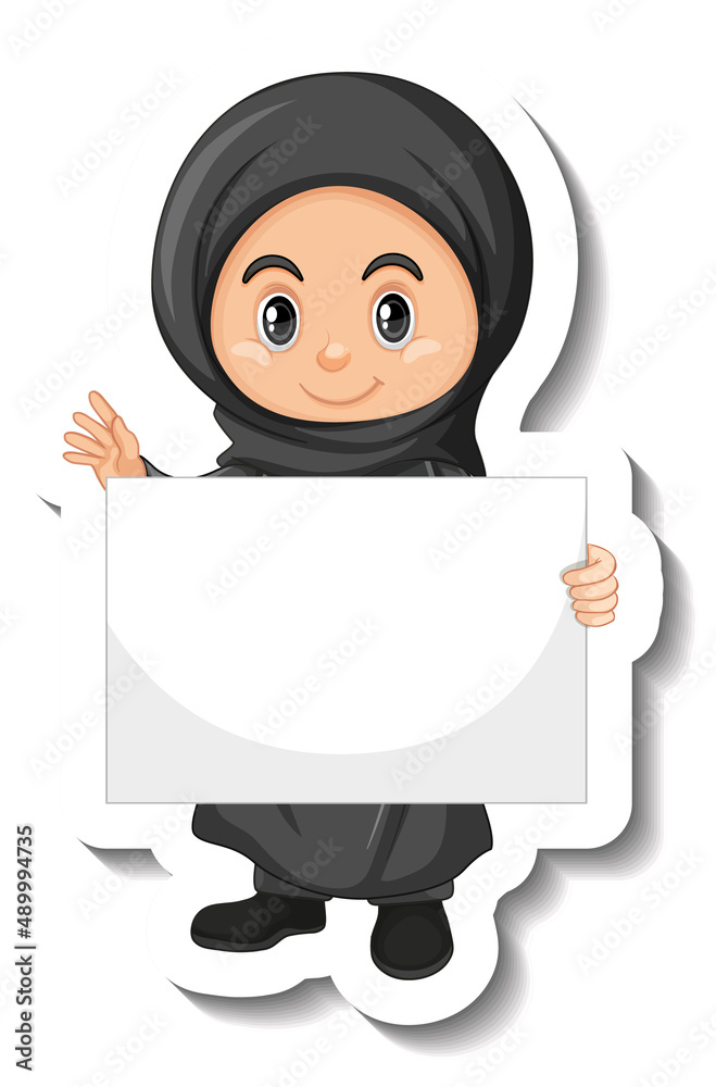 Arab muslim girl holding empty banner Arab muslim girl holding empty banner