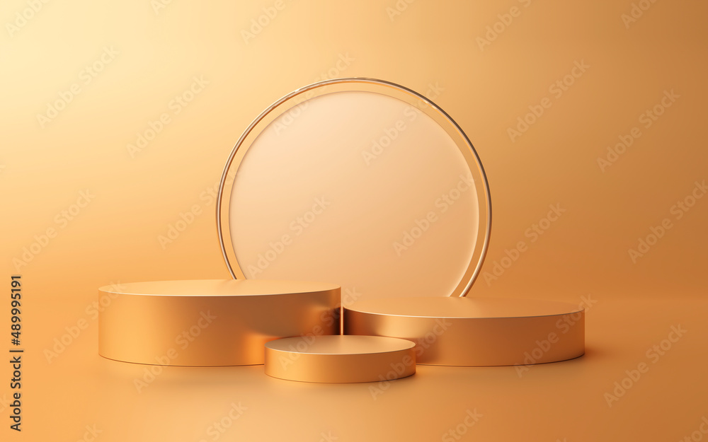Cylinder Gold podium minimal pedestal product display background 3D rendering Cylinder Gold podium minimal pedestal product display background 3D rendering
