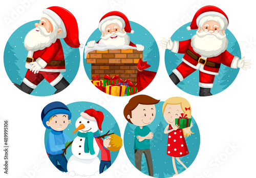 Set of Christmas theme with Santa, snowman, family © blueringmedia