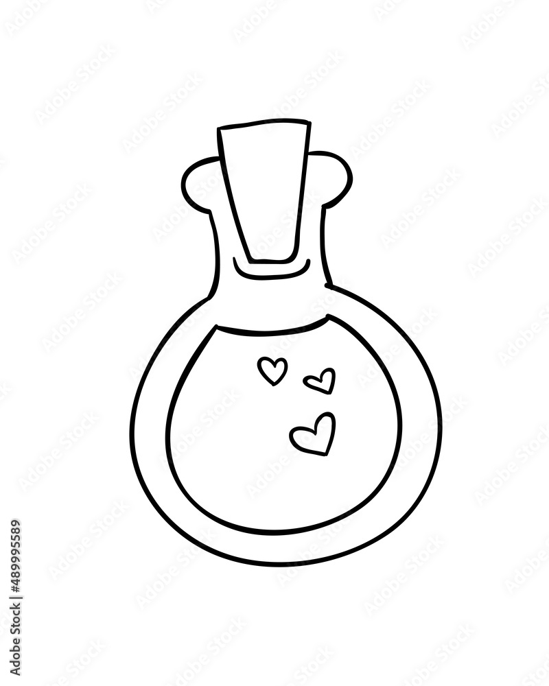 beautiful glass bottle with magic liquid love potion. vector illustration.. beautiful glass bottle with magic liquid love potion. vector illustration..