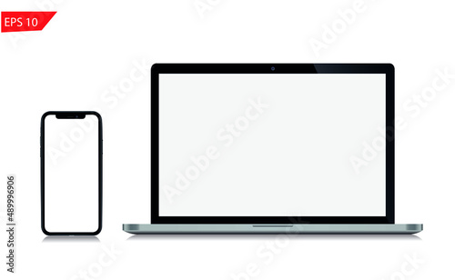 Device screen mockup. set of smartphone, laptop and monitor, blank screen mockup. Vector illustration - super high detailed photorealistic esp 10 vector