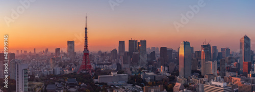 Banne image of Tokyo city view and Tokyo tower at magic hour.