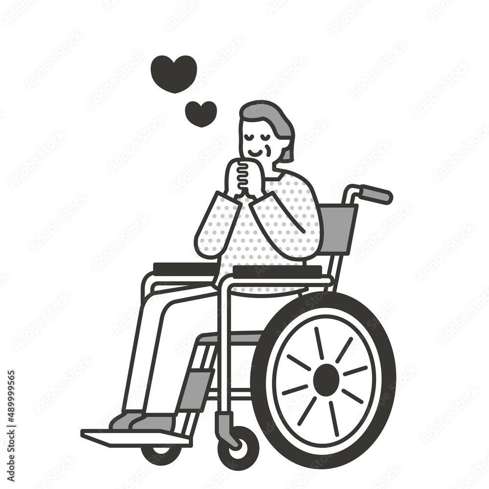 車椅子の女性の表情動作イラストまとめ