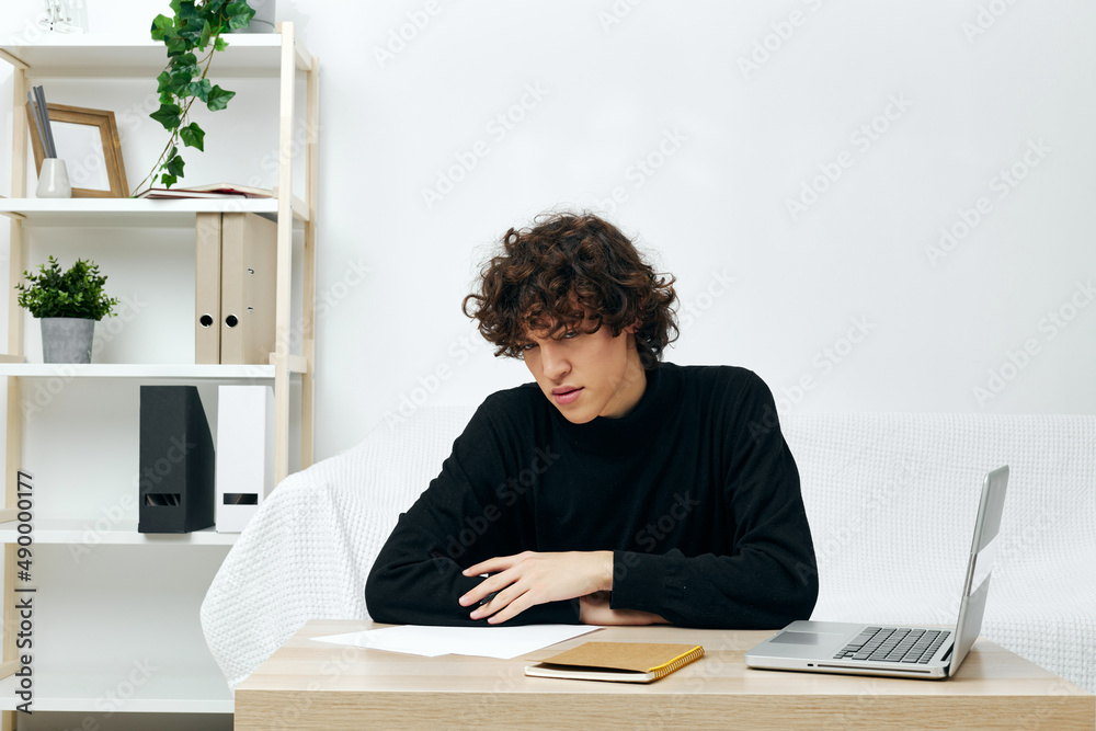 curly guy online learning laptop interior home communication curly guy online learning laptop interior home communication