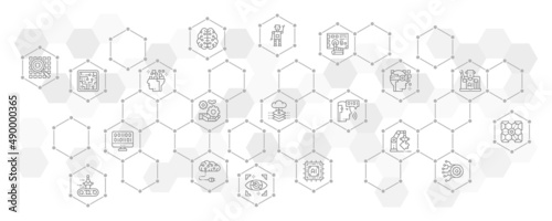 Artificial Intelligence line infographic template. Robotics, Chatbot, Database, Big Data vector illustration for web design layout, business banner.