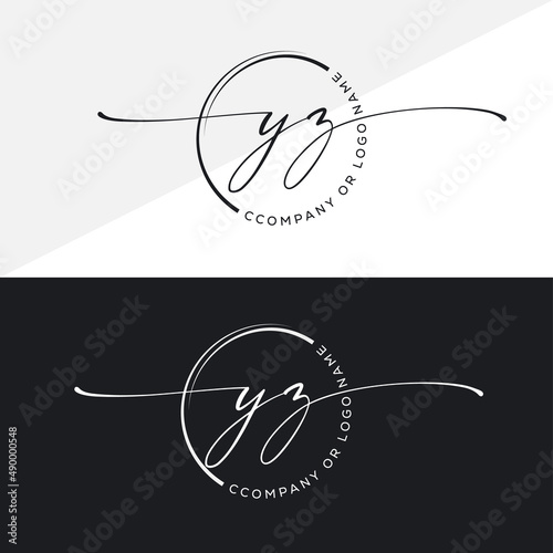 YZ Initial handwriting signature logo, initial signature, elegant logo design vector template. 