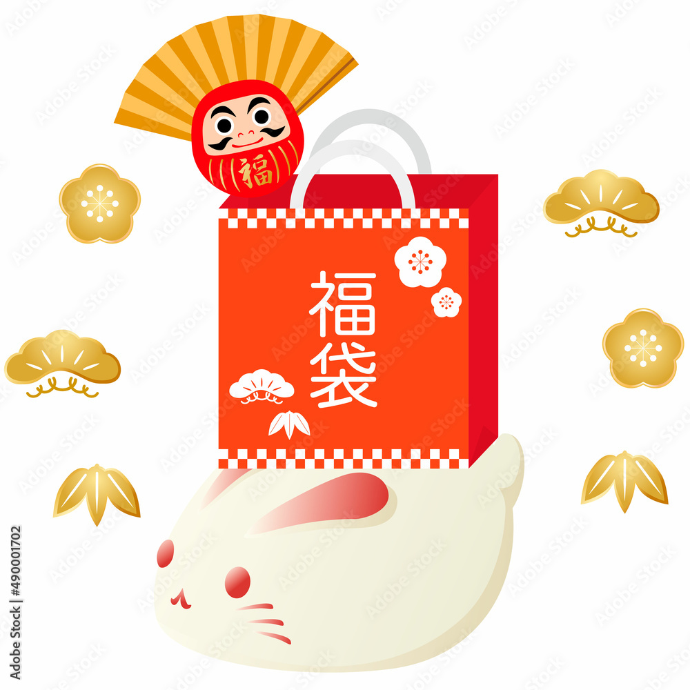 うさぎ だるま 福袋 正月 卯年 うさぎ年 卯 兎 年賀状素材 23 かわいい シンプル イラスト Vektornyj Obekt Stock Adobe Stock