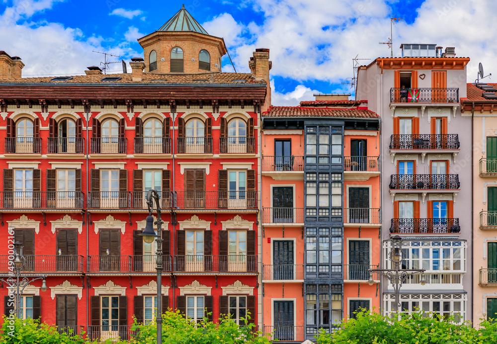 Historic Plaza del Castillo in Pamplona, Spain famous for running of the bulls Historic Plaza del Castillo in Pamplona, Spain famous for running of the bulls