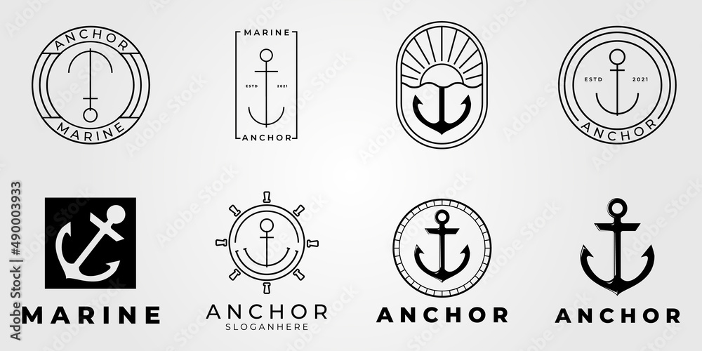 set or bundle Simple Mono Line Art Anchor badge logo design vector set or bundle Simple Mono Line Art Anchor badge logo design vector