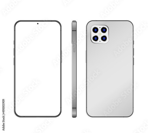 phone realistic vector front back and side, Isolated on white Background.