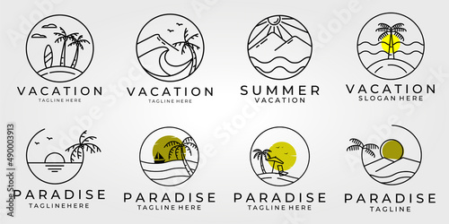 set or bundle vacation beach logo line art vector illustration design