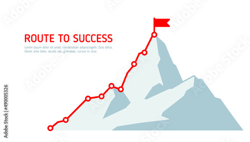 Mountain climbing route to the top. Business path is on the way to  concept of success. Mountain top. Climbing route to the top of the cliff. Vector illustration