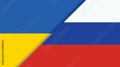 Flags of Ukraine and Russia.