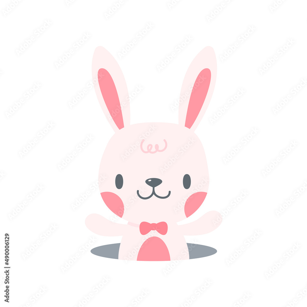 A little rabbit emerges from the hole. cartoon decorative card for children A little rabbit emerges from the hole. cartoon decorative card for children