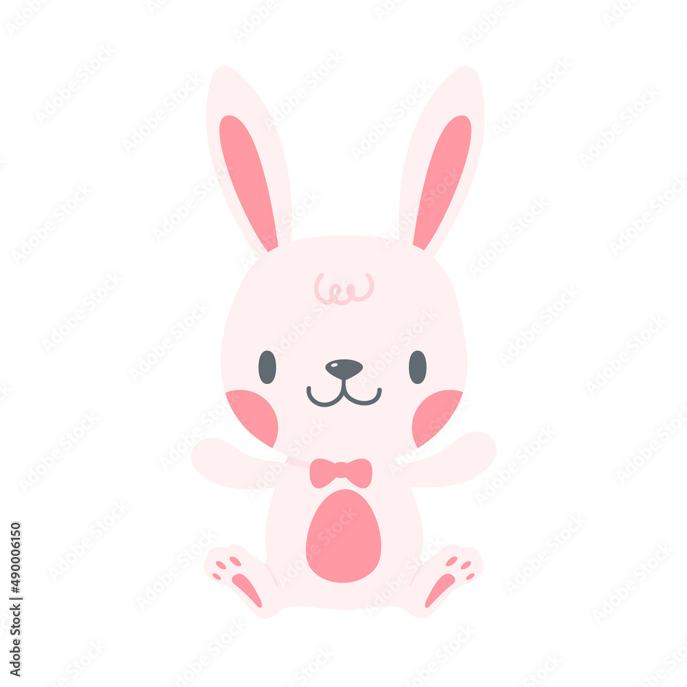 A little rabbit emerges from the hole. cartoon decorative card for children