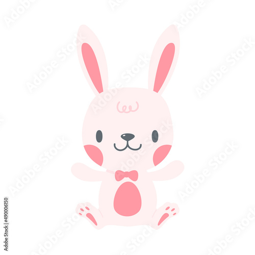 A little rabbit emerges from the hole. cartoon decorative card for children