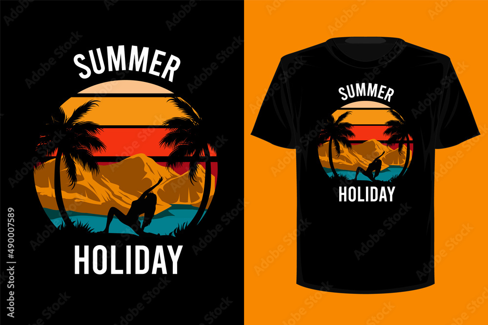 Summer holiday retro vintage t shirt design - obrazy, fototapety, plakaty 