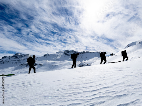 winter hiking activity in peak mountains