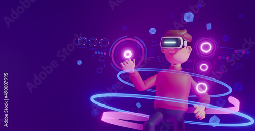 Metaverse technology future concept. VR virtual digital reality cyber metaverse simulation Innovation connection global blockchain experiences network futuristic. 3d rendering. photo