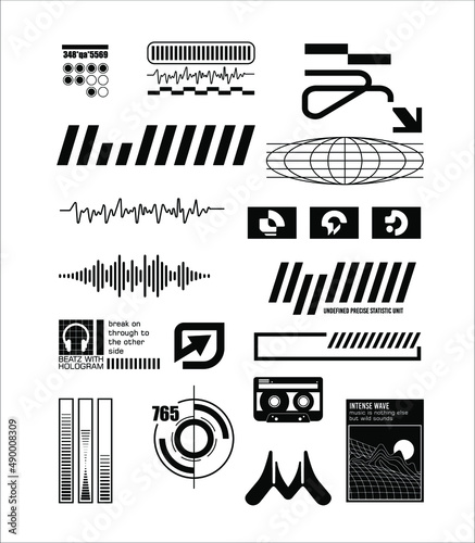 geometric music related electronic abstract icon set