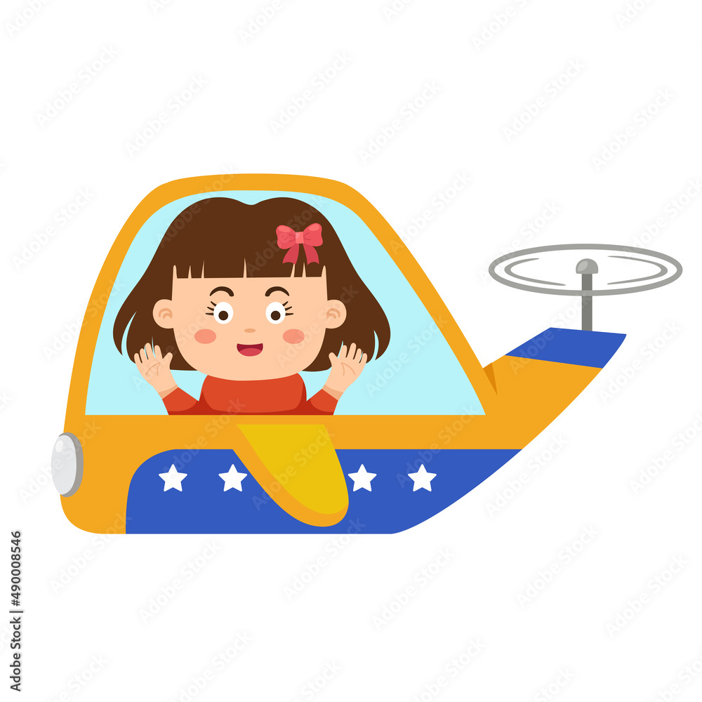 little girl an airplane across the sky illustration vector little girl an airplane across the sky illustration vector
