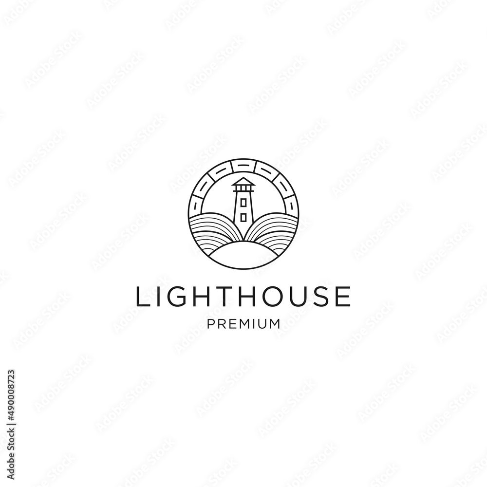 Lighthouse of ocean line logo icon design template Lighthouse of ocean line logo icon design template