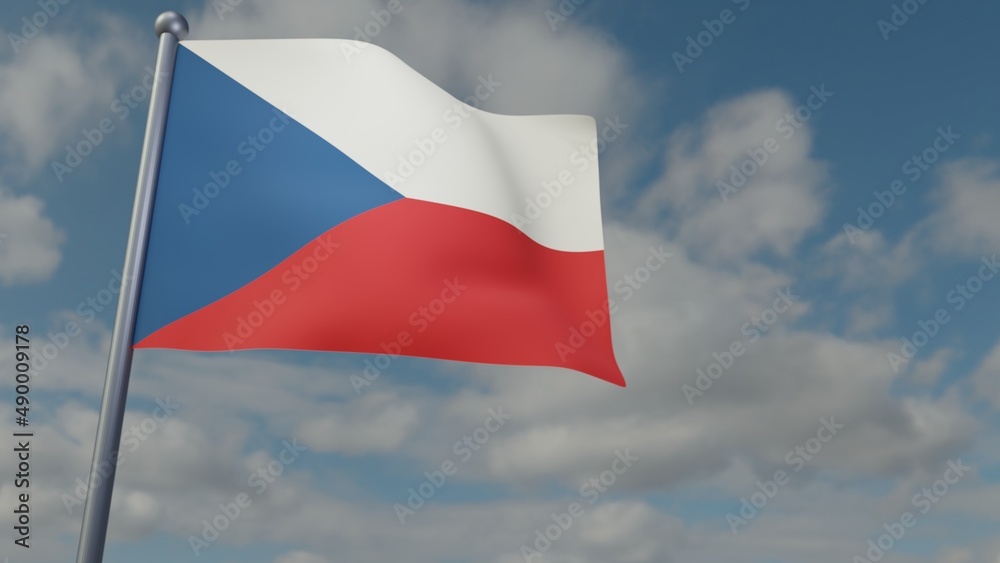 3D illustration of Czech Republic flag waving in the wind on a background with sky. 3d rendering illustration 3D illustration of Czech Republic flag waving in the wind on a background with sky. 3d rendering illustration