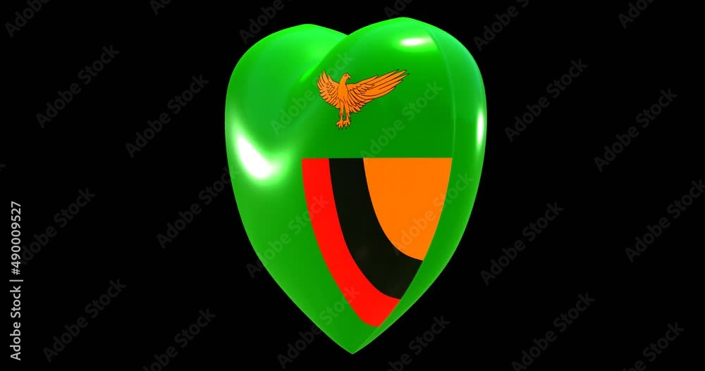 Flag of Zambia on turning Heart 3D Loop Animation with Alpha Channel 4K UHD 60FPS Flag of Zambia on turning Heart 3D Loop Animation with Alpha Channel 4K UHD 60FPS
