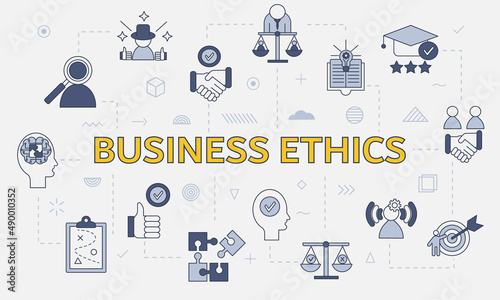 business ethics concept with icon set with big word or text on center