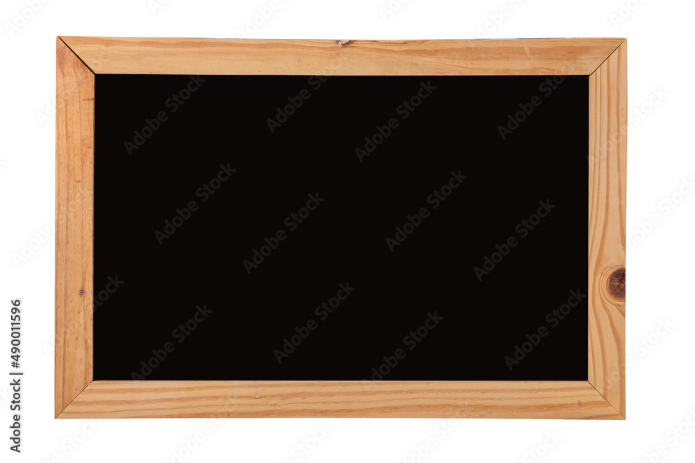 Closeup studio isolated shot of clean blank empty black screen chalkboard in wooden frame placed on white background for advertisement. School classroom lesson teaching learning studying blackboard Closeup studio isolated shot of clean blank empty black screen chalkboard in wooden frame placed on white background for advertisement. School classroom lesson teaching learning studying blackboard