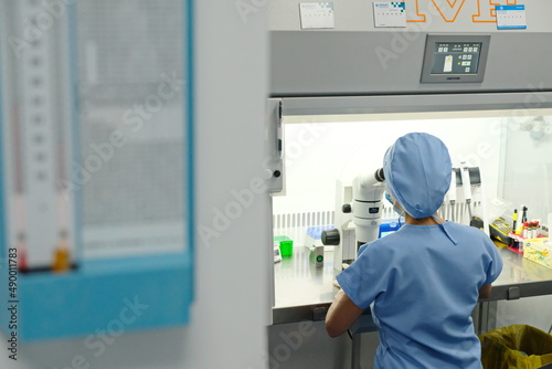 Almaty / Kazakhstan - 02.13.2019 : Artificial insemination clinic. Embryologists perform tests with human eggs. photo