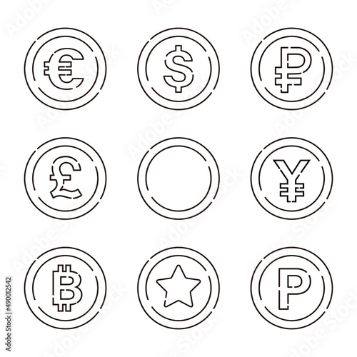 手書き風・コインのベクターイラスト・通貨記号