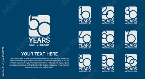 set anniversary logotype premium collection silver color in square isolated on blue background