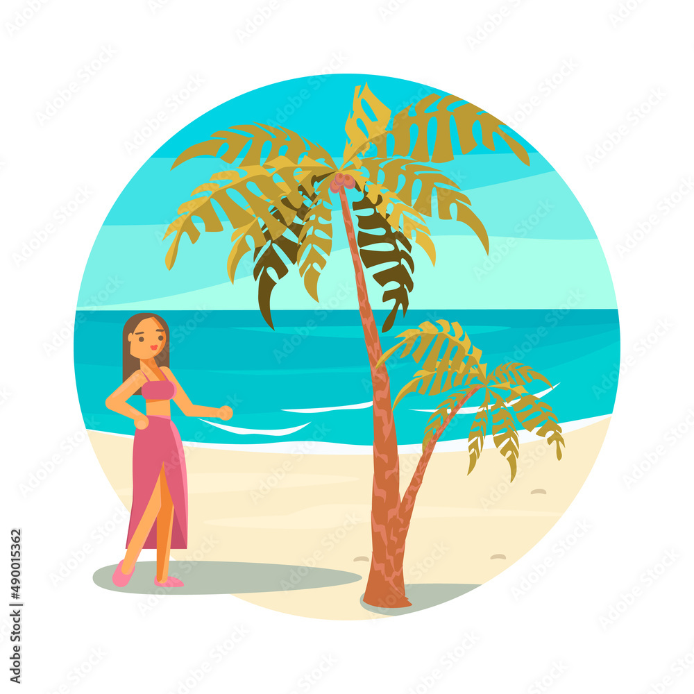 People on summer vacation. Girl in bikini on the beach.