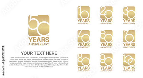 set anniversary logotype premium collection golden color in square isolated on white background