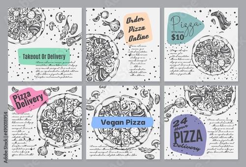 Pizza delivery, restaurant order banner, vector illustration.