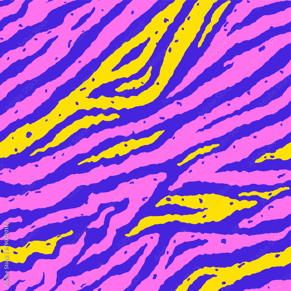 Fototapeta premium Abstract Hand Drawing Seamless Diagonal Zebra Tiger Stripes with Stains and Dots Vector Pattern Isolated Background