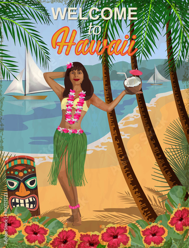 Welcome to Hawaii vintage poster.