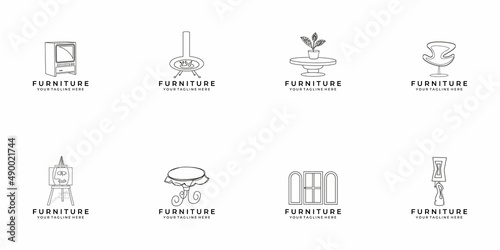furniture logo set art design illustration icon vector sign style home interior retro vintage modern collection